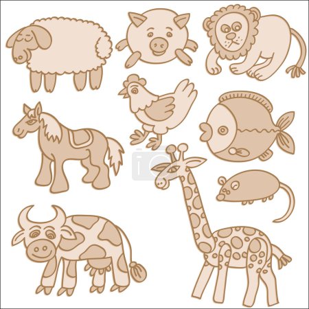Illustration for Group of cute funny cartoon animals, vector illustration - Royalty Free Image