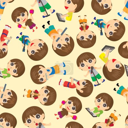 Illustration for Seamless pattern of kids with music instruments - Royalty Free Image