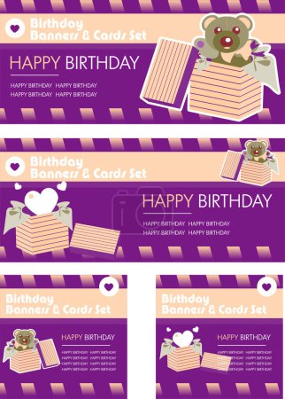 Illustration for Set of gift cards with birthday greeting - Royalty Free Image