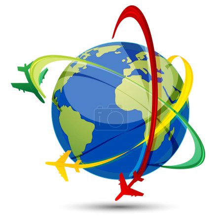 Illustration for World globe with airplanes and arrows - Royalty Free Image