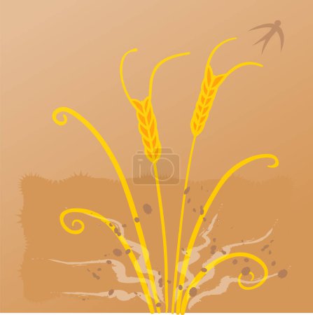 Illustration for Vector illustration of wheat ears on the background of wheat field - Royalty Free Image