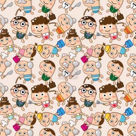 Illustration for Seamless pattern with cute cartoon animals illustration - Royalty Free Image