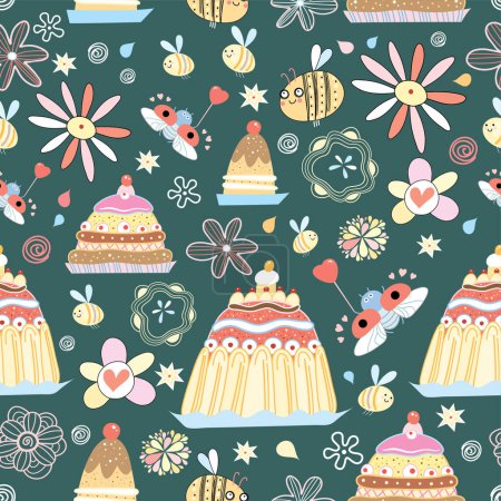 Illustration for Sweet food seamless pattern. vector illustration. - Royalty Free Image