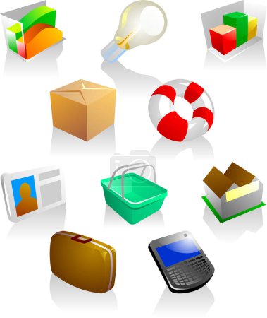 Illustration for Illustration of different office and business icons - Royalty Free Image