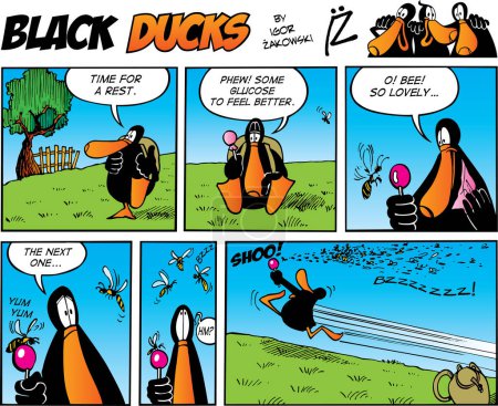 Téléchargez les illustrations : Illustration vectorielle d'une bande dessinée canard noir. - en licence libre de droit