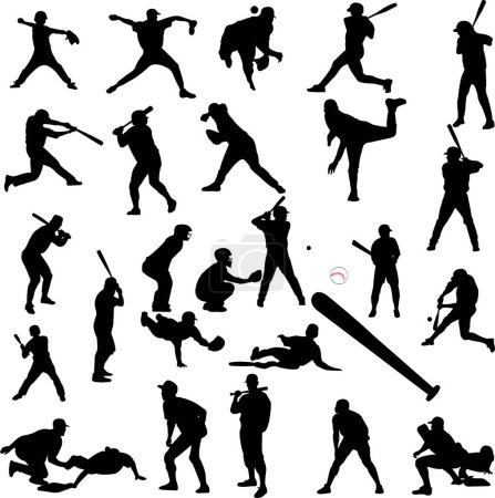 Illustration for Vector set of baseball silhouettes - Royalty Free Image