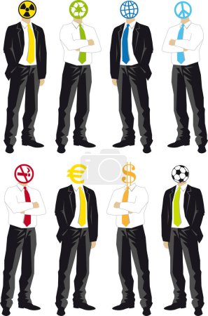 Ilustración de Gente de negocios con diferentes tipos de símbolos. ilustración vectorial. - Imagen libre de derechos