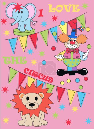 Illustration for Set of cute animals and circus. vector illustration - Royalty Free Image