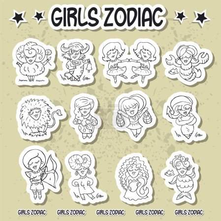 Ilustración de Muchachas iconos del zodiaco signo horóscopo - Imagen libre de derechos