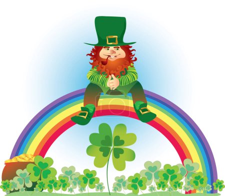 Illustration for Leprechaun in the rainbow vector illustration - Royalty Free Image