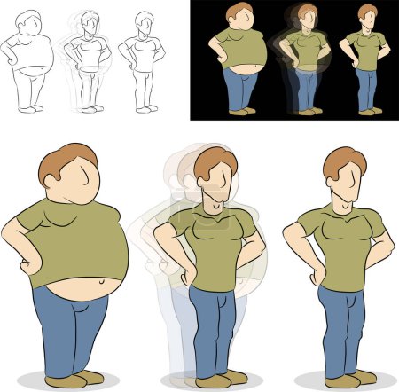 Illustration for Man losing weight transformation, vector illustration simple design - Royalty Free Image