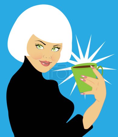Téléchargez les illustrations : Illustration vectorielle d'une femme avec une tasse de café - en licence libre de droit