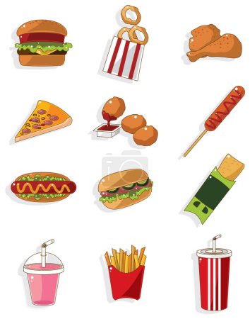 Illustration for Fast food icons set, cartoon style - Royalty Free Image