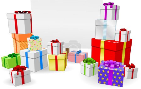 Illustration for Gift boxes with different ribbons and gifts - Royalty Free Image