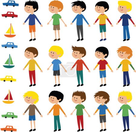 Téléchargez les illustrations : Ensemble d'enfants et de véhicules - en licence libre de droit