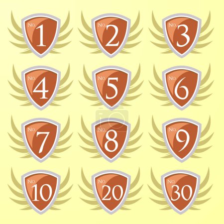 Ilustración de Conjunto de escudo con números. ilustración vectorial plana - Imagen libre de derechos
