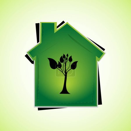 Illustration for Eco house icon, green modern button on a grey background - Royalty Free Image