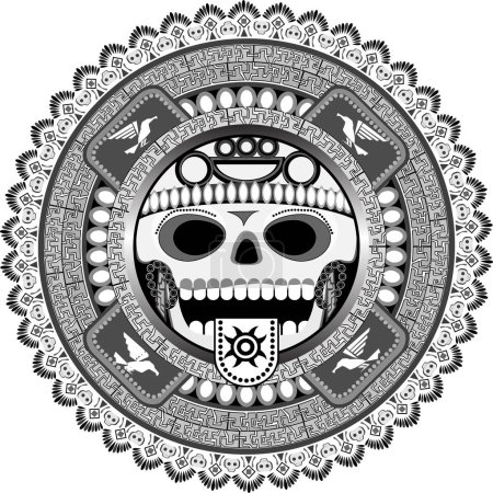 Ilustración de Ilustración vectorial de un cráneo mexicano con adorno sobre un fondo blanco. - Imagen libre de derechos