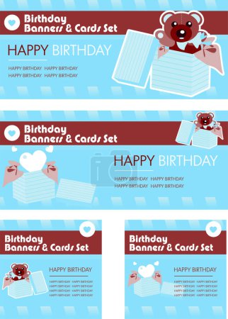Téléchargez les photos : Bannières d'anniversaire avec cadeaux, illustration vectorielle - en image libre de droit