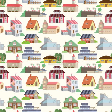 Illustration for Pattern with cute houses and birds - Royalty Free Image