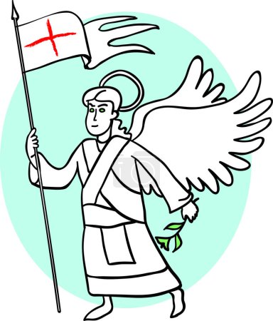 Ilustración de Ángel con alas y cruz sobre fondo blanco - Imagen libre de derechos