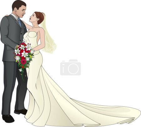 Illustration for Illustration of bride and groom holding hands - Royalty Free Image