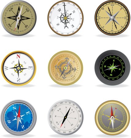 Illustration for Compass icons set, flat design vector illustration - Royalty Free Image