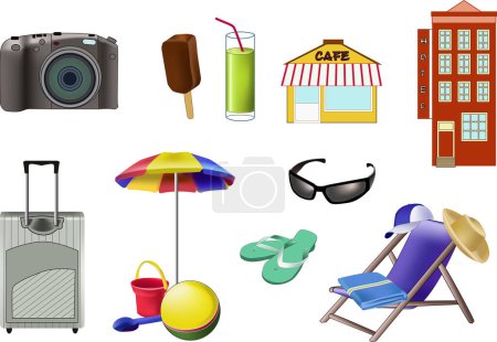 Ilustración de Conjunto de diferentes objetos para las vacaciones - Imagen libre de derechos