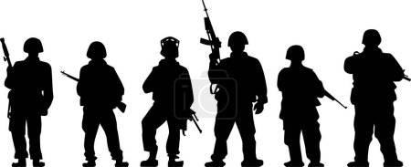 Téléchargez les illustrations : Silhouettes de soldats sur fond blanc - en licence libre de droit