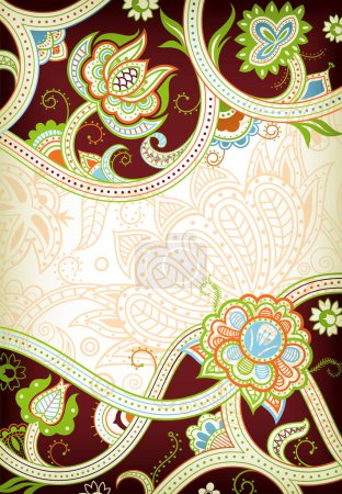 Illustration for Seamless paisley background with indian ornament - Royalty Free Image