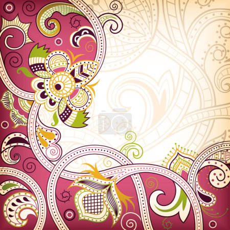 Téléchargez les illustrations : Motif floral paisley coloré, fond de style ethnique, illustration vectorielle - en licence libre de droit