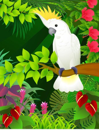 Illustration for White parrot surrounded with flowers - Royalty Free Image