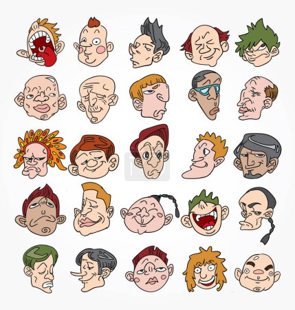 Illustration for Set of caricature faces on white background - Royalty Free Image
