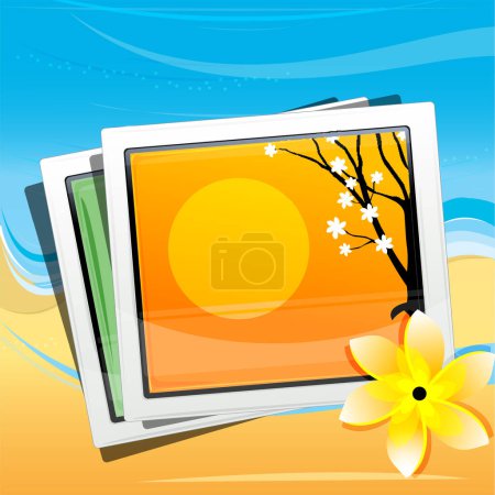 Ilustración de Marco de fotos con flores y sol - Imagen libre de derechos
