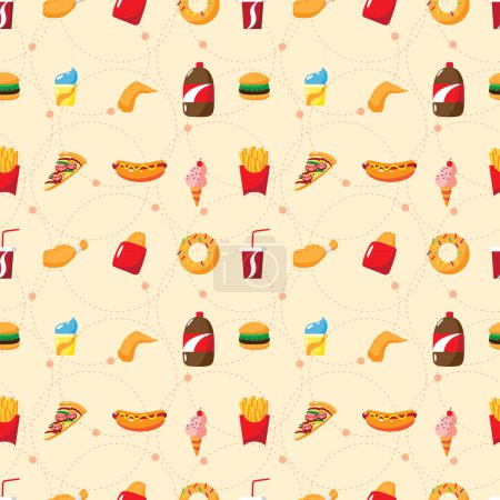 Téléchargez les illustrations : Seamless pattern with junk food. vector illustration - en licence libre de droit