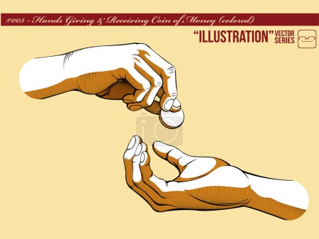 Téléchargez les illustrations : Mains donnant et recevant une pièce. illustration vectorielle - en licence libre de droit