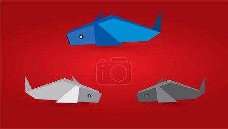 Téléchargez les illustrations : Origami sur fond rouge, illustration vectorielle design simple - en licence libre de droit
