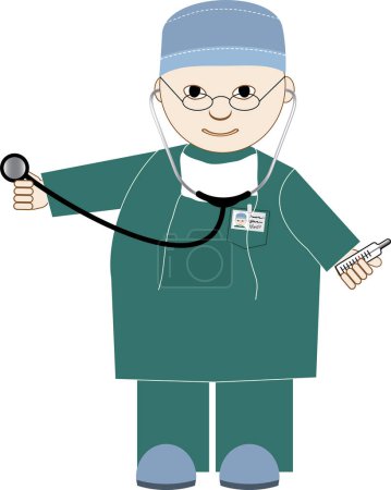 Téléchargez les illustrations : Une illustration cartoon d'un médecin avec stéthoscope. - en licence libre de droit