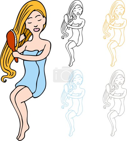 Téléchargez les illustrations : Illustration vectorielle de fille dans la salle de bain - en licence libre de droit