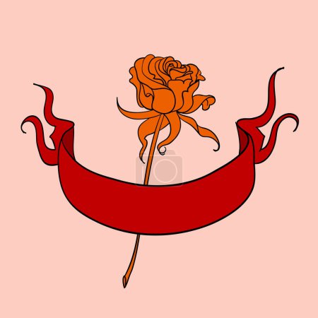 Ilustración de Ilustración vectorial. flor de rosa sobre fondo rojo - Imagen libre de derechos