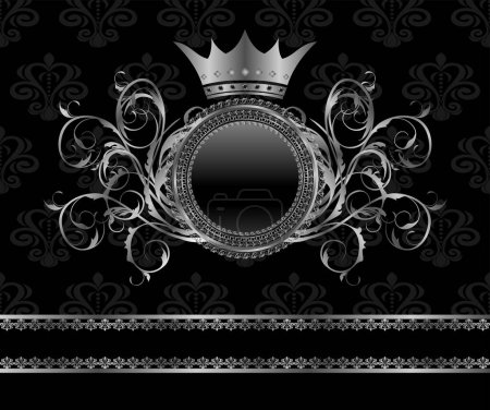 Téléchargez les illustrations : Cadre noir avec couronne argentée sur fond sombre - en licence libre de droit