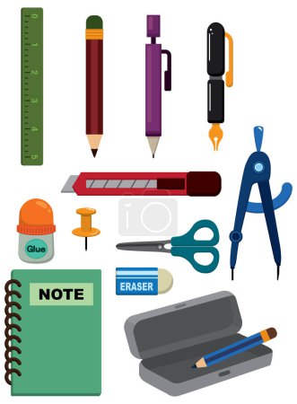 Illustration for Set of school equipment, isolated on white background. vector illustration. - Royalty Free Image