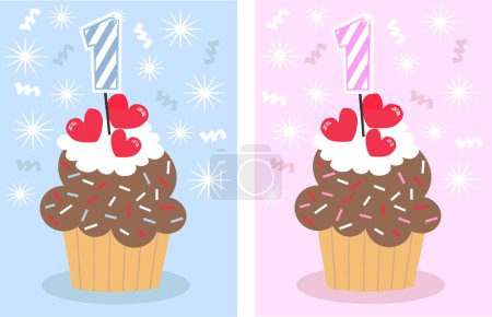 Ilustración de Tarjeta de felicitación de cumpleaños con dos velas, ilustración vectorial - Imagen libre de derechos