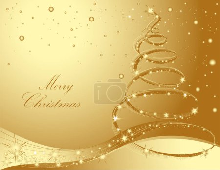 Illustration for Merry christmas card with golden snowflakes and stars - Royalty Free Image