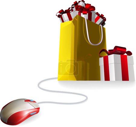 Illustration for Gift bag with red ribbon - Royalty Free Image