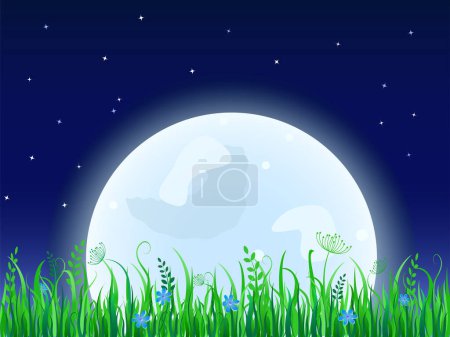 Illustration for Moon and grass background - Royalty Free Image