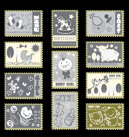 Illustration for Postage stamps with different types of animals - Royalty Free Image