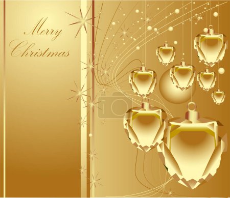 Illustration for Christmas background with golden baubles and stars, vector illustration - Royalty Free Image