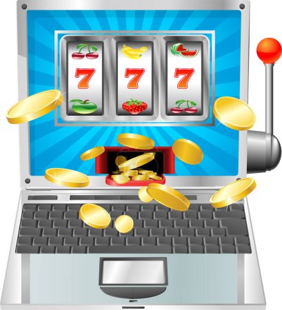 Téléchargez les illustrations : Concept de casino en ligne avec ordinateur portable - en licence libre de droit