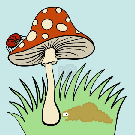 Téléchargez les illustrations : Dessin animé champignon mouche agarique, illustration vectorielle - en licence libre de droit